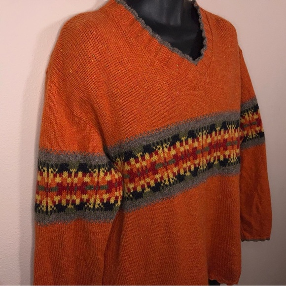 Vintage 90s Eddie Bauer Wool Blend Sweater Mens Medium Orange V Neck Made In USA - Picture 5 of 12